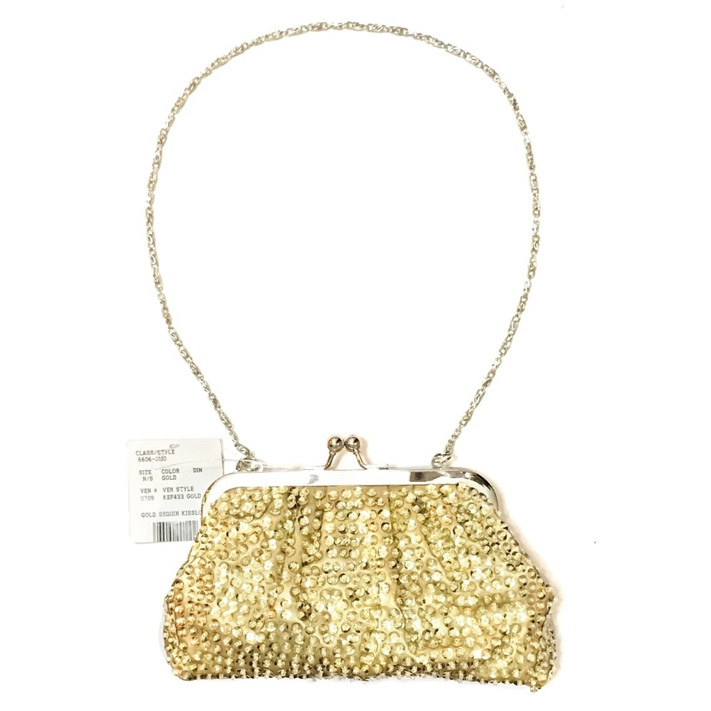 NWT: Gold Beaded "Kiss lock" cocktail purse